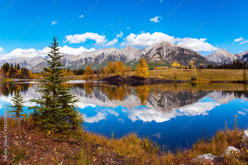 Fototapeta premium Autumn forest is reflected in the lake