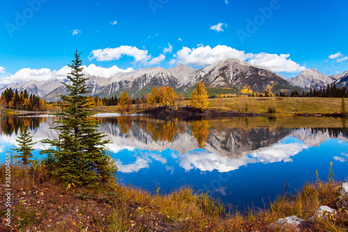 Autumn forest is reflected in the lake