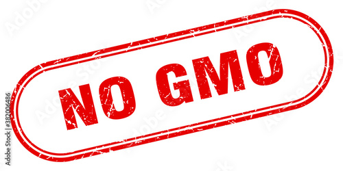 no gmo stamp. rounded grunge textured sign. Label