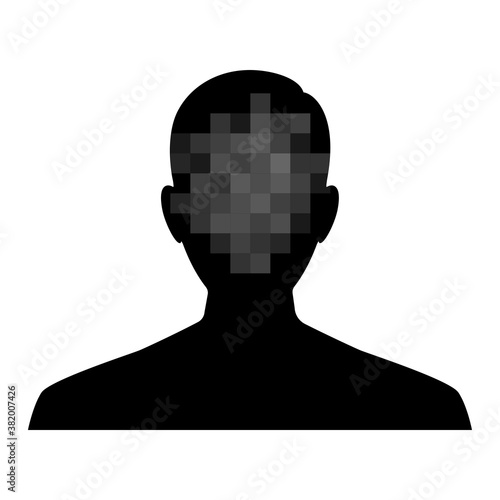 Man silhouette profile. Male avatar and anonymous icon. Censored face 