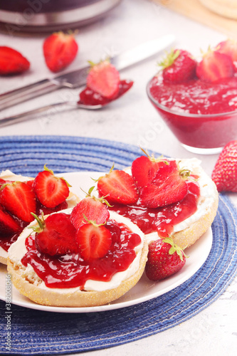 Wheat sandwiches with strawberry marmalade