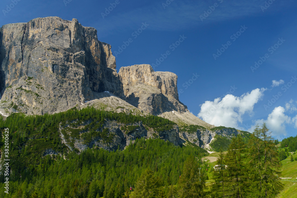 Mountain landscape along the road to Gardena pass, Dolomites Mountain landscape along the road to Gardena pass, Dolomites