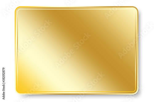 Gold plate. Gold metal plate. Yellow shiny texture with frame. Vector illustration. Stock image.