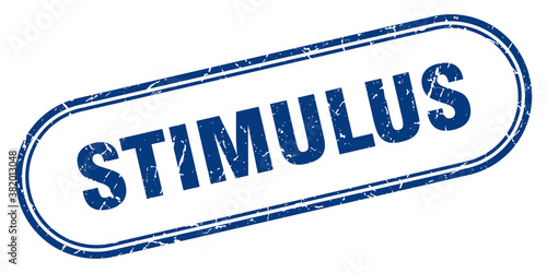 stimulus stamp. rounded grunge textured sign. Label