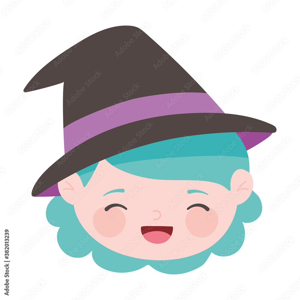 happy halloween, cute face girl witch costume isolated design icon