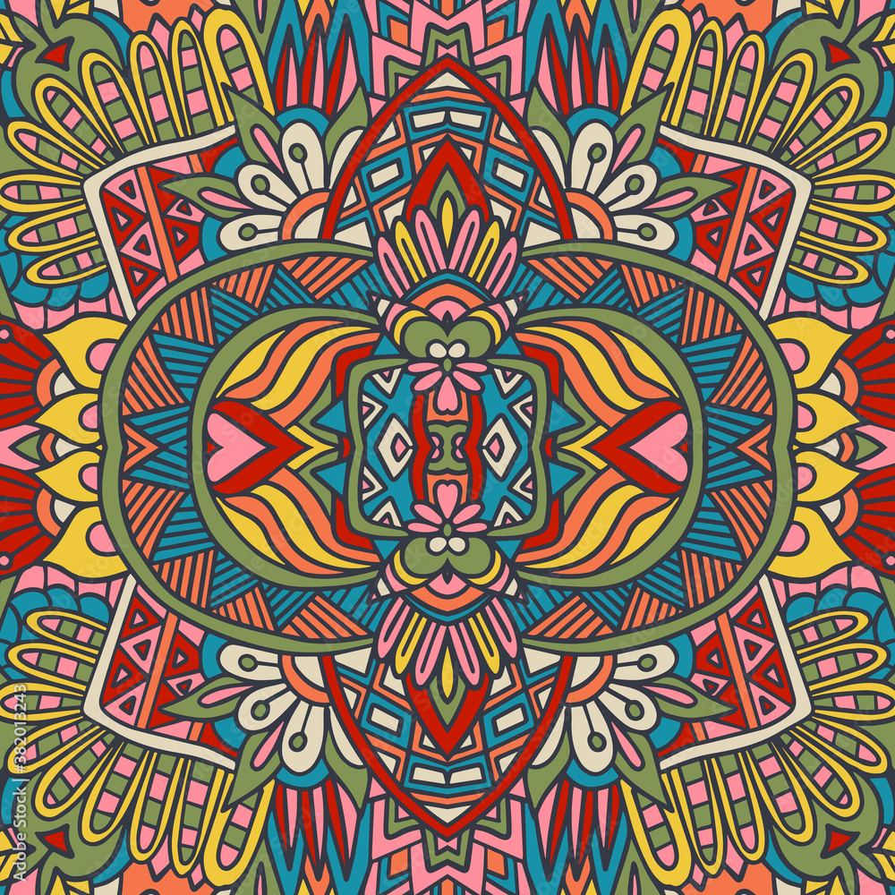 Ethnic tribal festive pattern for fabric. Abstract Doodle style seamless pattern ornamental. Mexican design