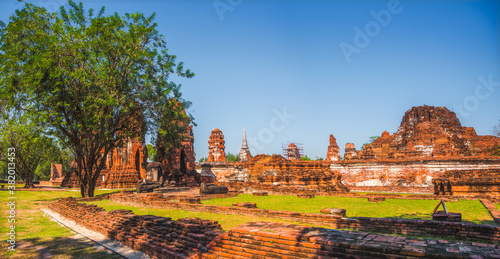 Architecture at Ayutthaya Historical Park on a Sunny Day in Ayutthaya Province, Thailand. Structures of Old Thai Capital City.