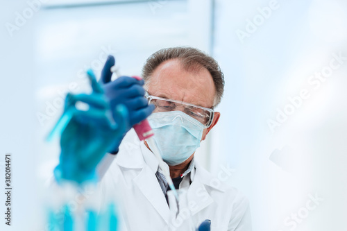 close up. the scientist conducts research in a medical laboratory.