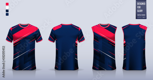 Blue Pink Abstract pattern T-shirt sport, Soccer jersey, football kit, basketball uniform, tank top, and running singlet mockup.Vector.