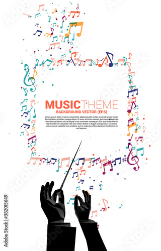 Vector template banner and poster Conductor hand with music melody note dancing flow . Concept background for song and concert theme. © Panithan