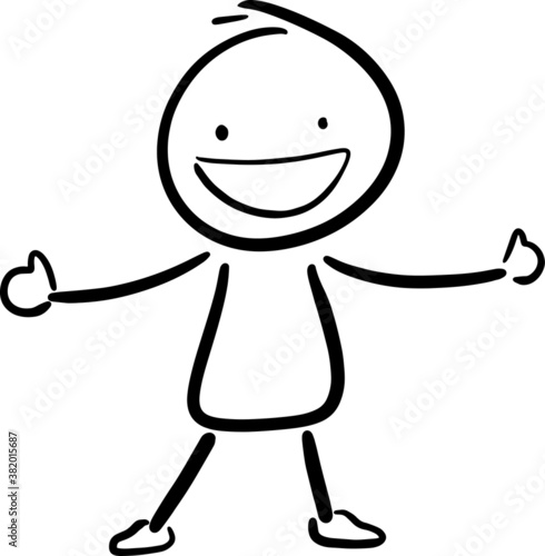 happy guy stick figure doodle vector illustration