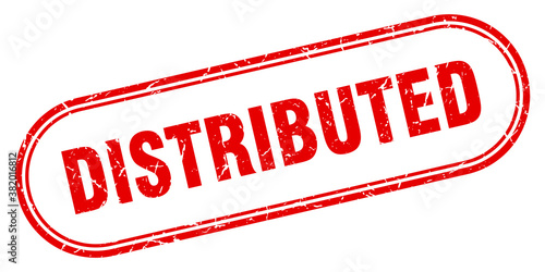distributed stamp. rounded grunge textured sign. Label