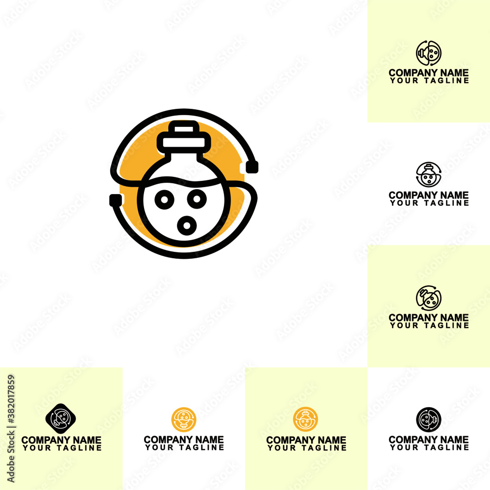 chemical bottle flask tube line design vector chemical bottle flask tube line design vector