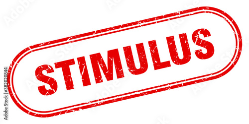 stimulus stamp. rounded grunge textured sign. Label