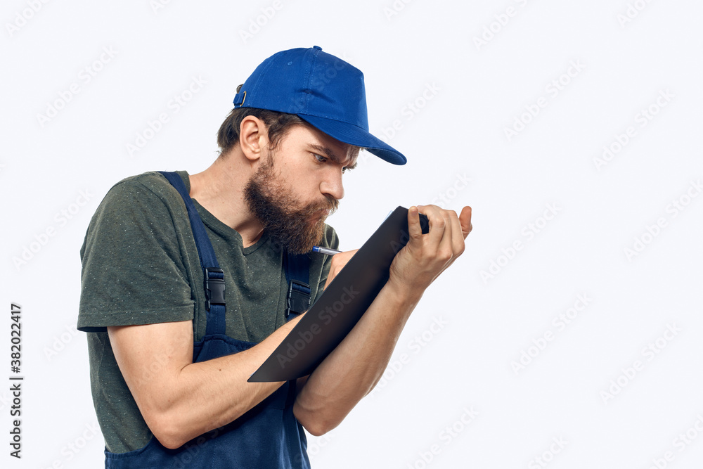 Man in working form documents loading worker service lifestyle Man in working form documents loading worker service lifestyle
