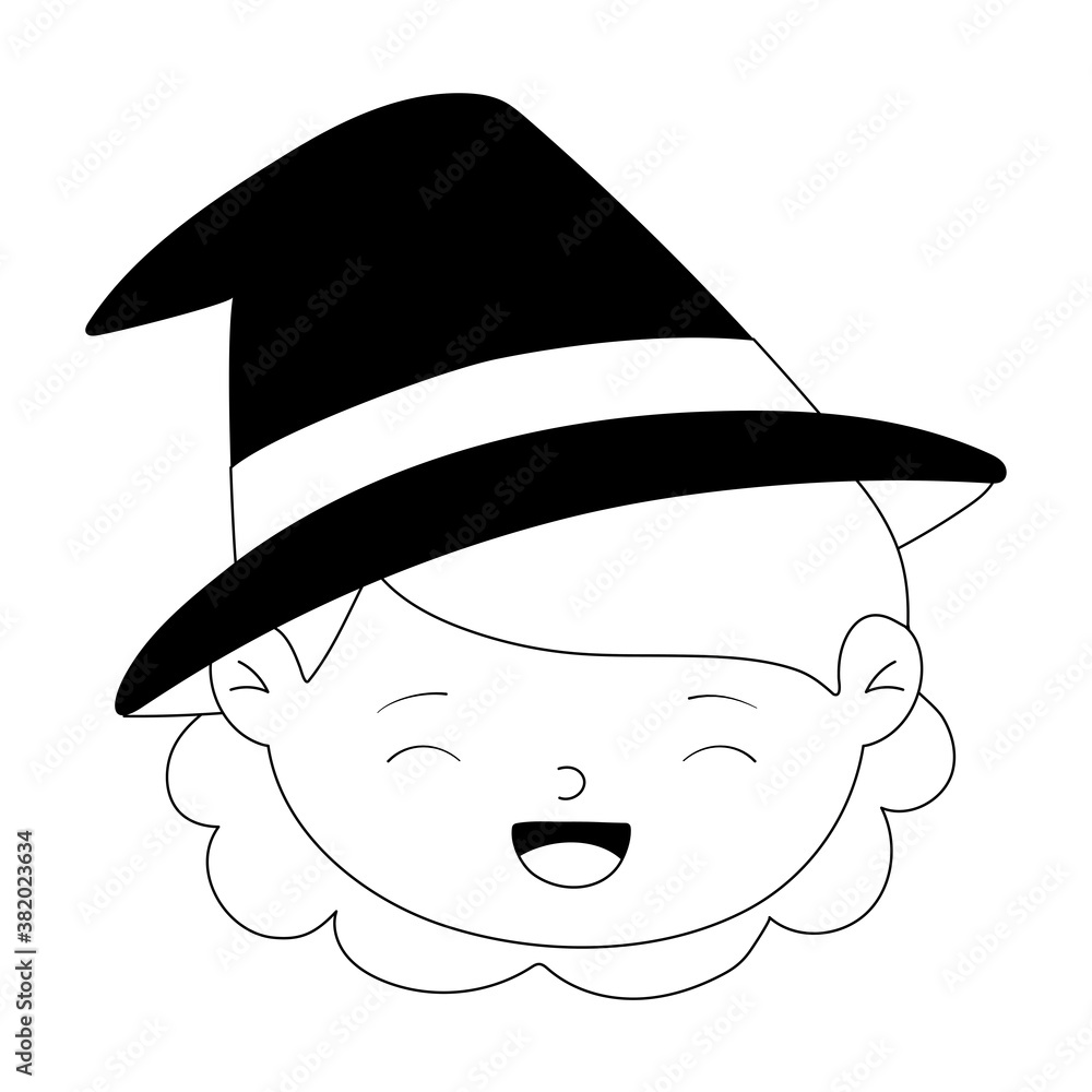 happy halloween, cute face girl witch costume isolated design icon line style happy halloween, cute face girl witch costume isolated design icon line style