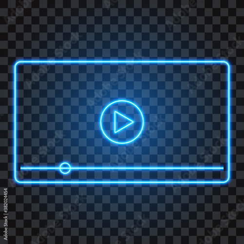 Video player neon interface, isolated vector illustration.