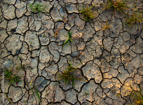dry cracked earth, summer heat at golden hour