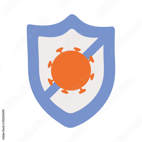 crossed shield with coronavirus icon, flat style