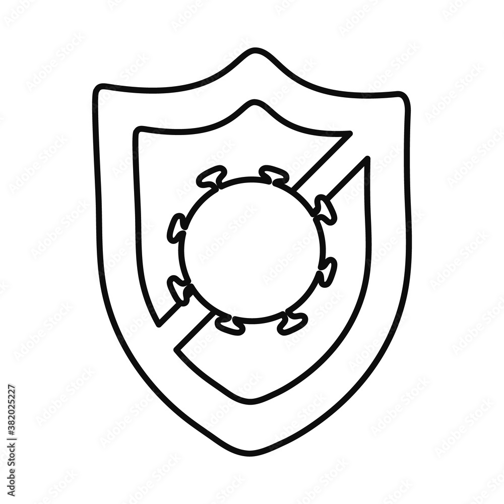 crossed shield with coronavirus icon, line style