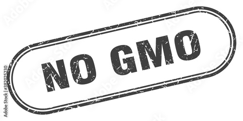 no gmo stamp. rounded grunge textured sign. Label