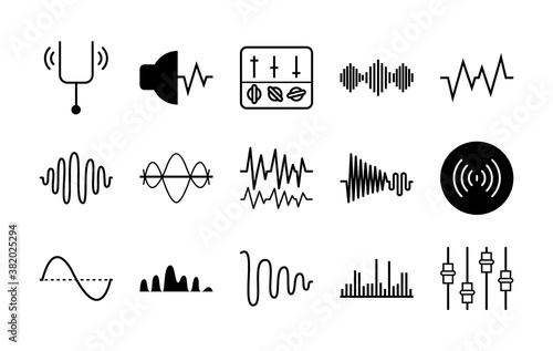 icon set of sound waves and tuning fork, vector illustration