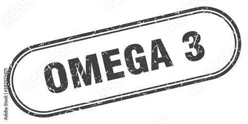 omega 3 stamp. rounded grunge textured sign. Label