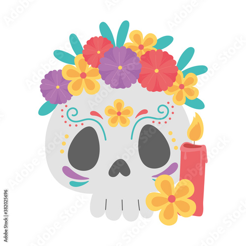 day of the dead, catrina with flowers and candle mexican celebration