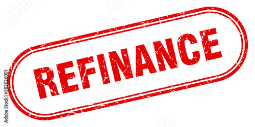refinance stamp. rounded grunge textured sign. Label