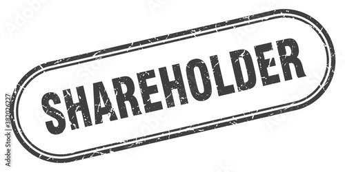 shareholder stamp. rounded grunge textured sign. Label