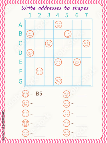 Logic game for children. Arrange addresses of shapes