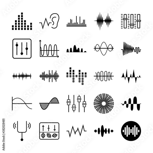 tunning fork and sound waves icon set, vector illustration