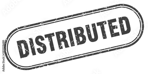 distributed stamp. rounded grunge textured sign. Label