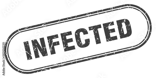 infected stamp. rounded grunge textured sign. Label