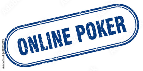 online poker stamp. rounded grunge textured sign. Label