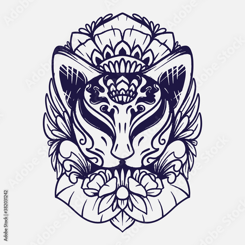 vector black and white kitsune mask illustration
