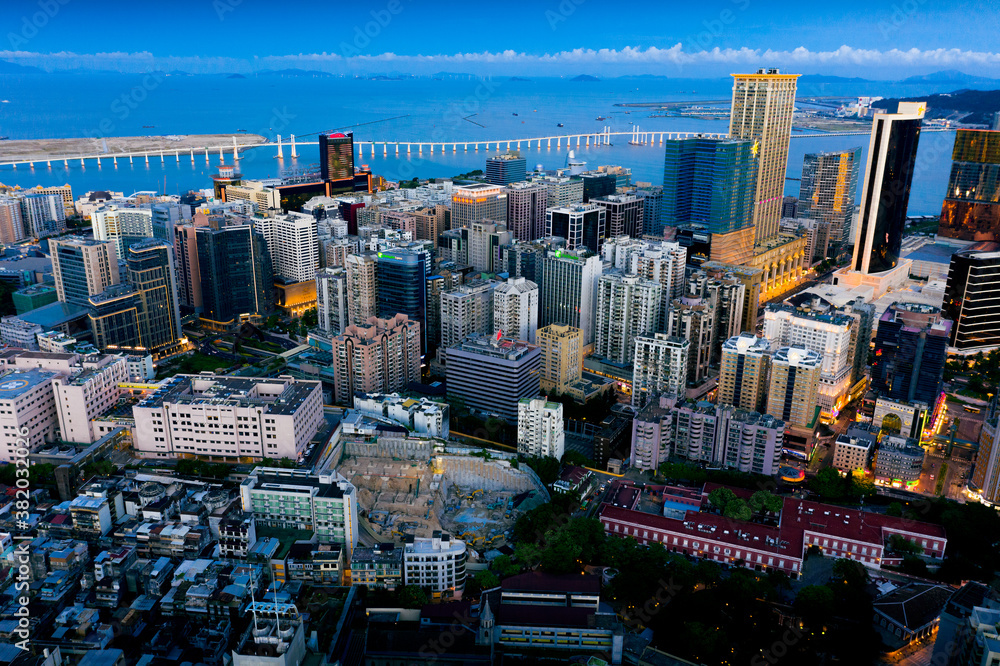 Obraz premium Aerial photography of Macao Peninsula City Scenery in China