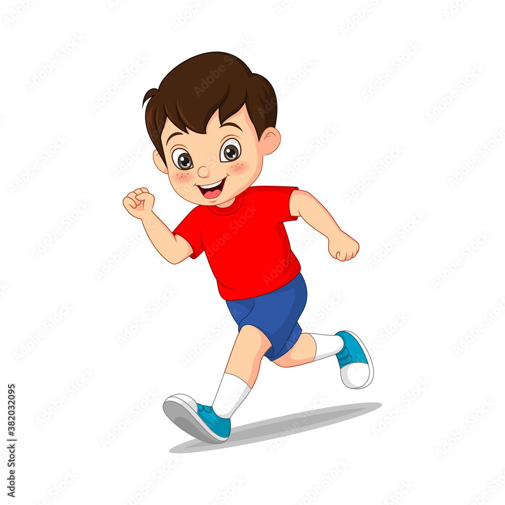 Cartoon funny little boy running Cartoon funny little boy running