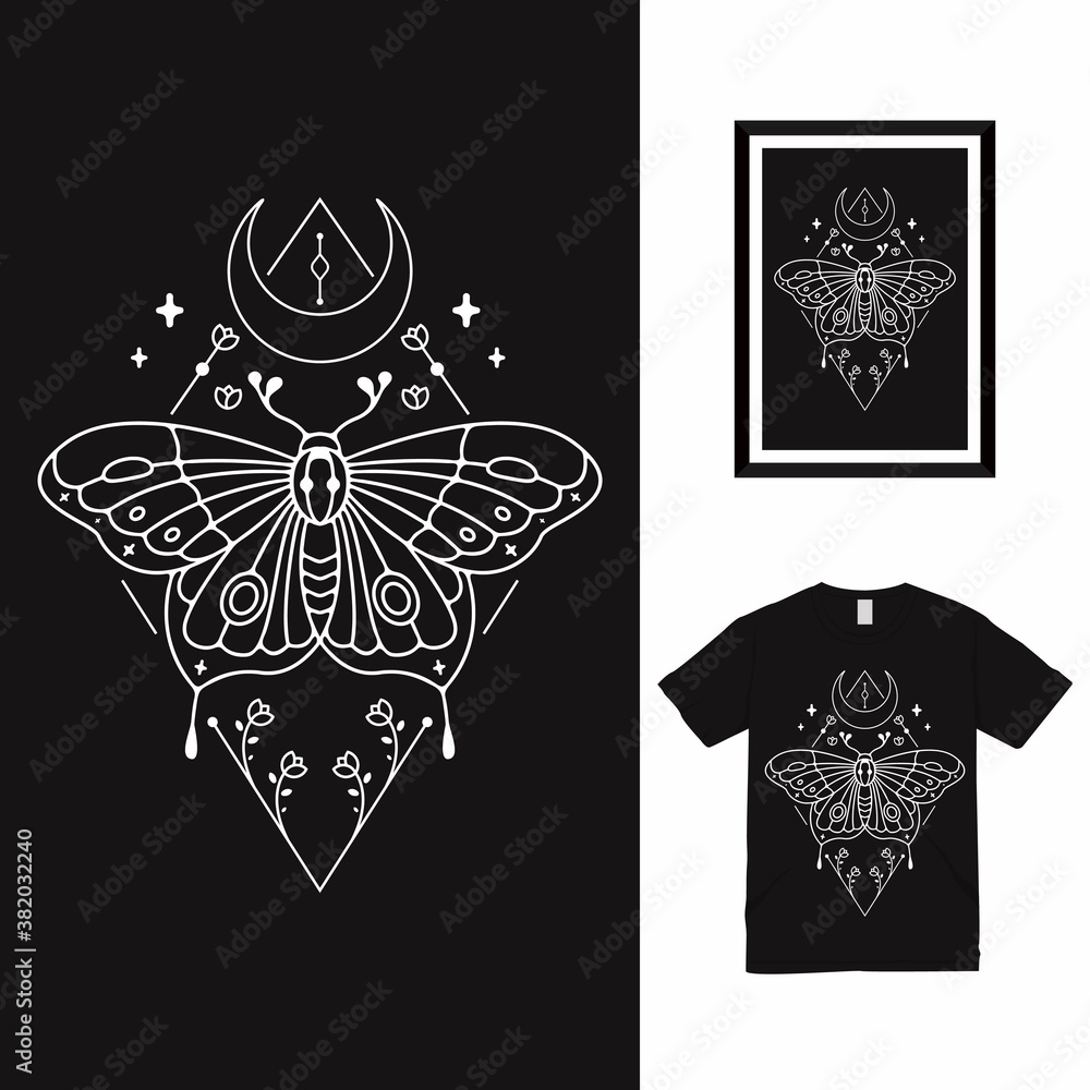 Dark Butterfly Line Art T shirt Design