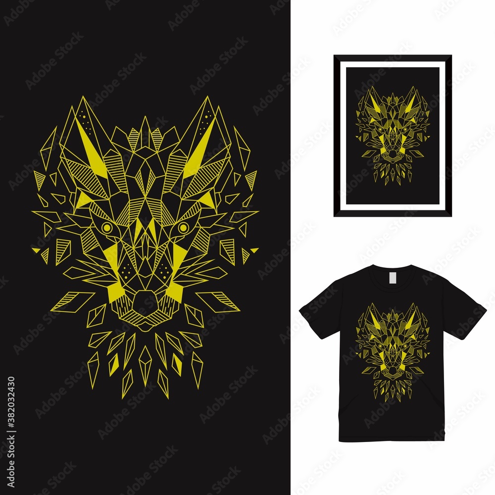 Wolf Glass Line Art T shirt Design Wolf Glass Line Art T shirt Design