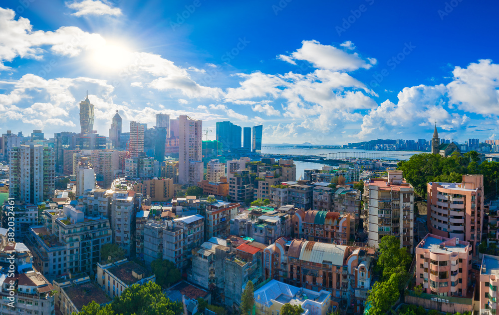 Obraz premium Aerial photography of Macao Peninsula City Scenery in China