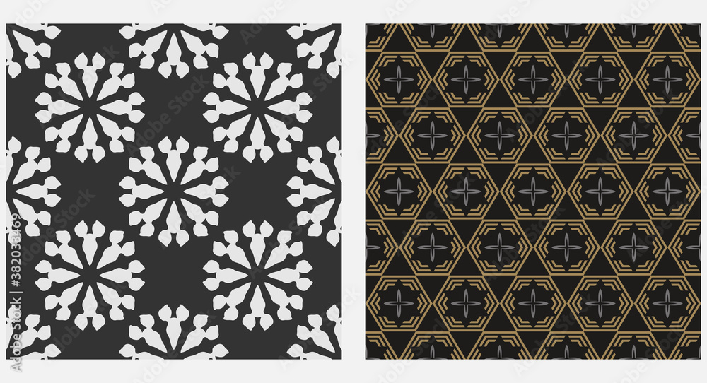 Modern geometric background patterns. Colors: black, white, gold. Vector image. Modern geometric background patterns. Colors: black, white, gold. Vector image.