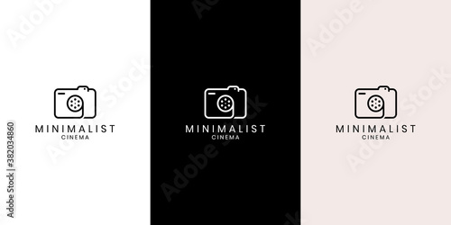 Simple creative photographer symbol, icon, logo consisting of camera and film reel