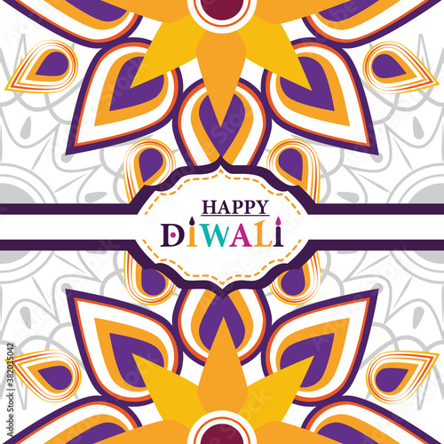 happy diwali festival, hand lettering, indian ornament mandala background