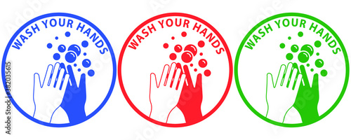 Social distancing concept for preventing coronavirus covid-19 with Wording wash your hands in circle sign 