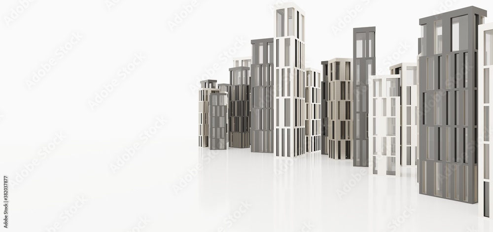 Abstract modern architectural minimalistic contemporary background. Black and gold Futuristic space sci-fi city metropolis. Residential and office skyscrapers. 3D illustration and rendering. Abstract modern architectural minimalistic contemporary background. Black and gold Futuristic space sci-fi city metropolis. Residential and office skyscrapers. 3D illustration and rendering.