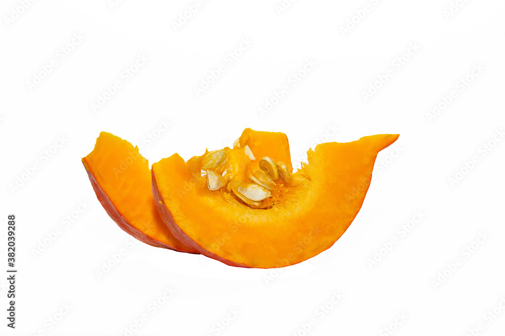 Ripe orange pumpkin and slices isolated on a white background Ripe orange pumpkin and slices isolated on a white background