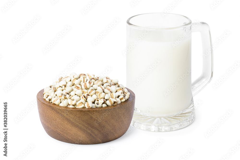White job's tears and glass of millet milk White job's tears and glass of millet milk