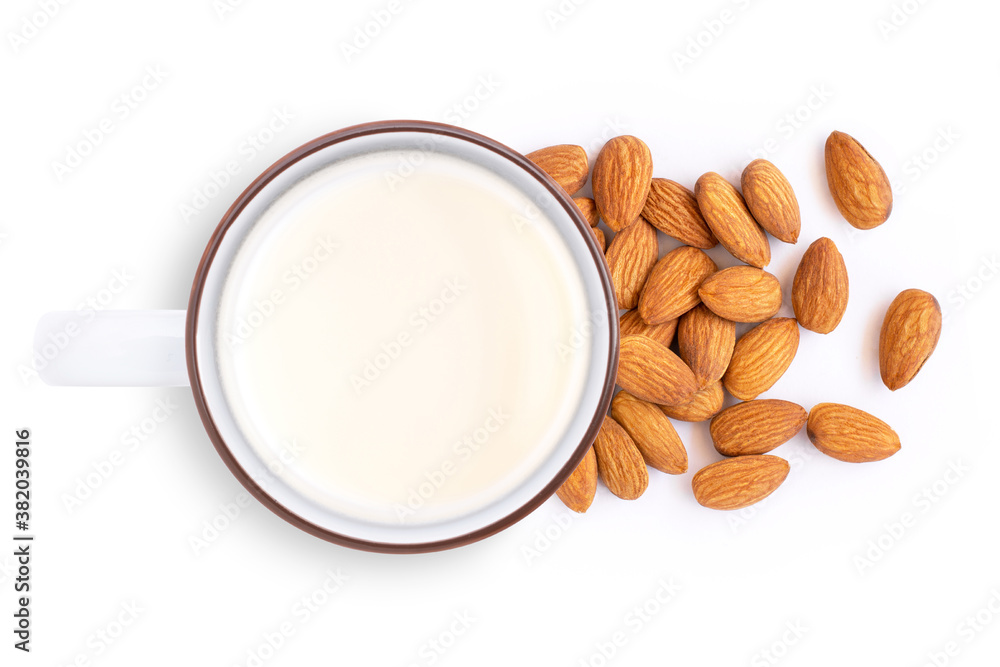 Fotografie almond milk and almonds