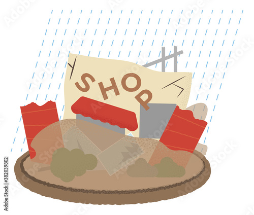 水害に遭うショップのベクターイラスト
